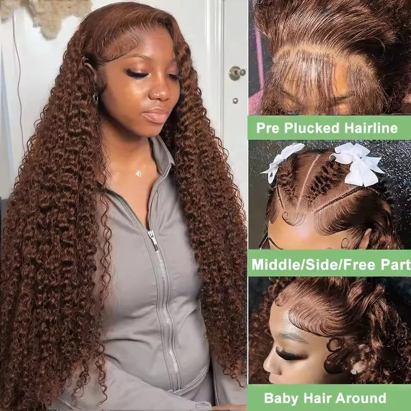 34 30 Inch Chocolate Brown Deep Wave Lace Front Wigs Human Hair #4 Colored 13x4 Hd Curly Lace Frontal Wigs Pre Plucked