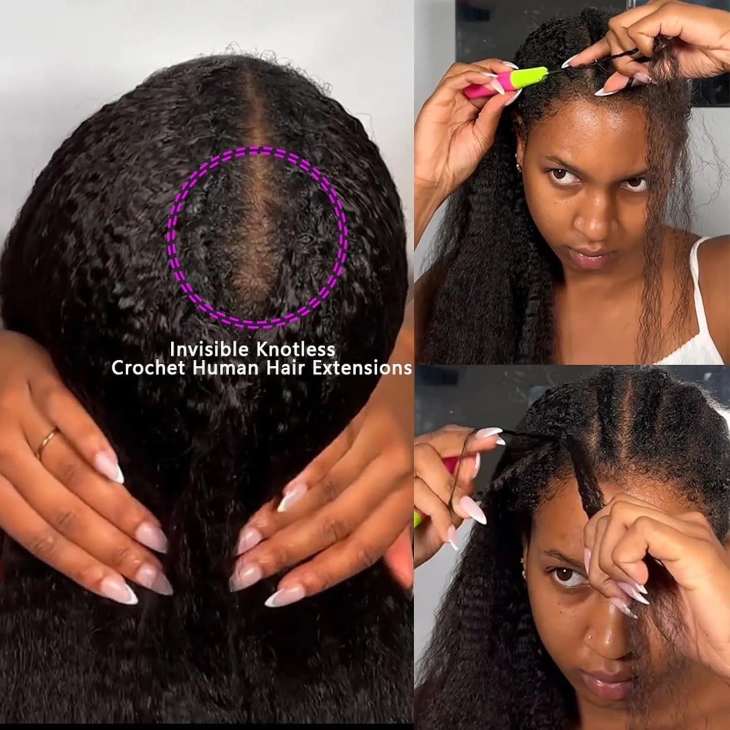 Kinky Straight Feather Crochet 100% Human Hair Extension Pre Separated Knotless Crochet Hair Bundles For Reusable Boho Braids