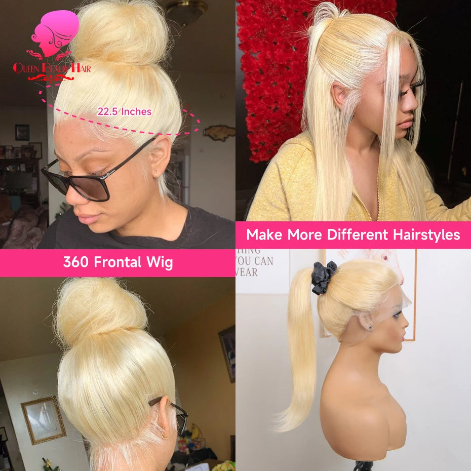 13x6 360 Lace Wig Human Hair Pre Plucked 613 Blonde Colored Lace Front Wigs Bone Straight Ponytail Human Hair Lace Frontal Wig