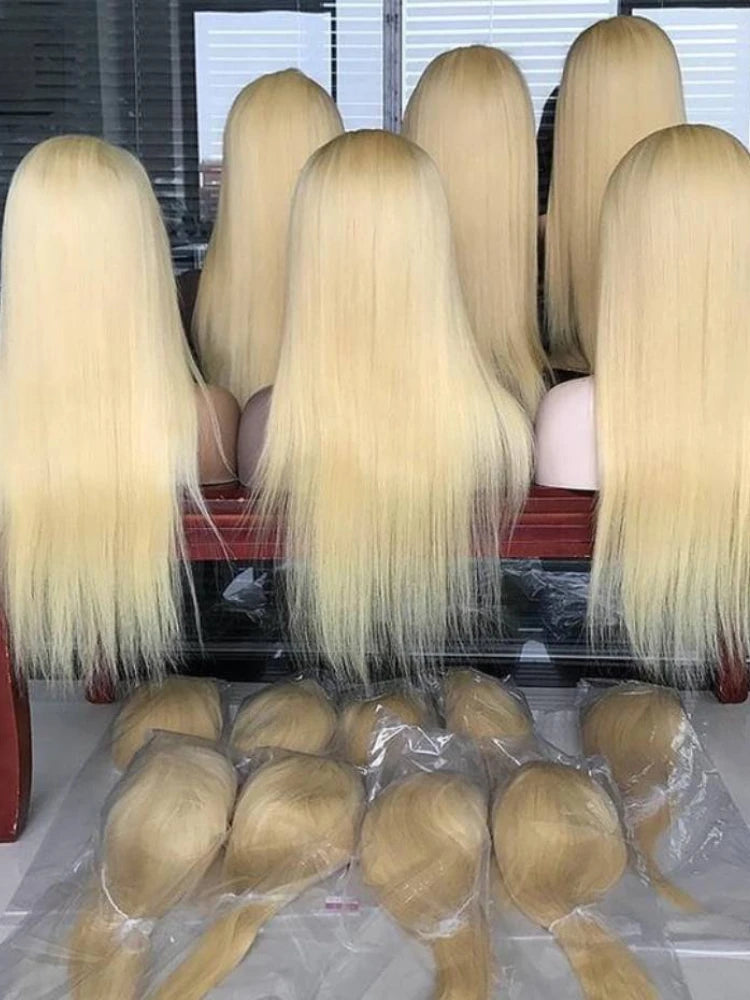 13x6 360 Lace Wig Human Hair Pre Plucked 613 Blonde Colored Lace Front Wigs Bone Straight Ponytail Human Hair Lace Frontal Wig