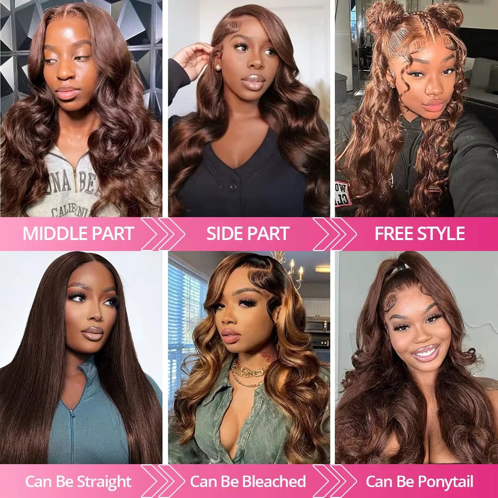 13x6 HD Lace Front Wig Human Hair Wig 30 Inch 13x4 Lace Frontal Wig Chocolate Brown Colored Brazilian Body Wave Human Hair Wigs 
