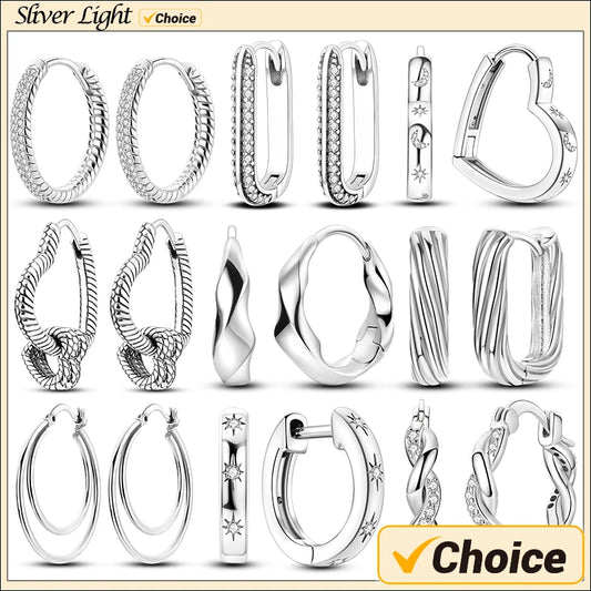 Original 925 Sterling Silver Women Hoop Earrings High Quality Shine Zircon U Shaped Classic Style Earring For Women Jewelry Gift