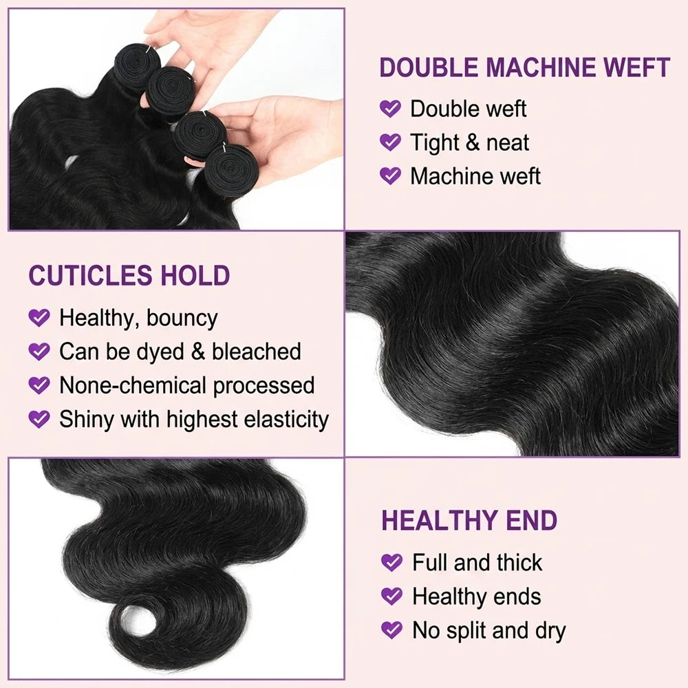 16A 38 40 Inch Body Wave Bundles Human Hair Brazilian Weaving Natural Black 4 5 Bundles Deal Virgin Hair Raw Hair Extensions