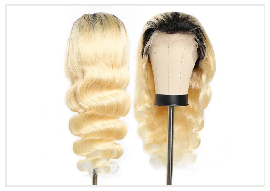 13x6 Lace Frontal Wig Brazilian Straight Human Hair Wig 2 Tone Dark Root 1B 613 Ombre Blonde Lace Front Wigs For Black Women 40"