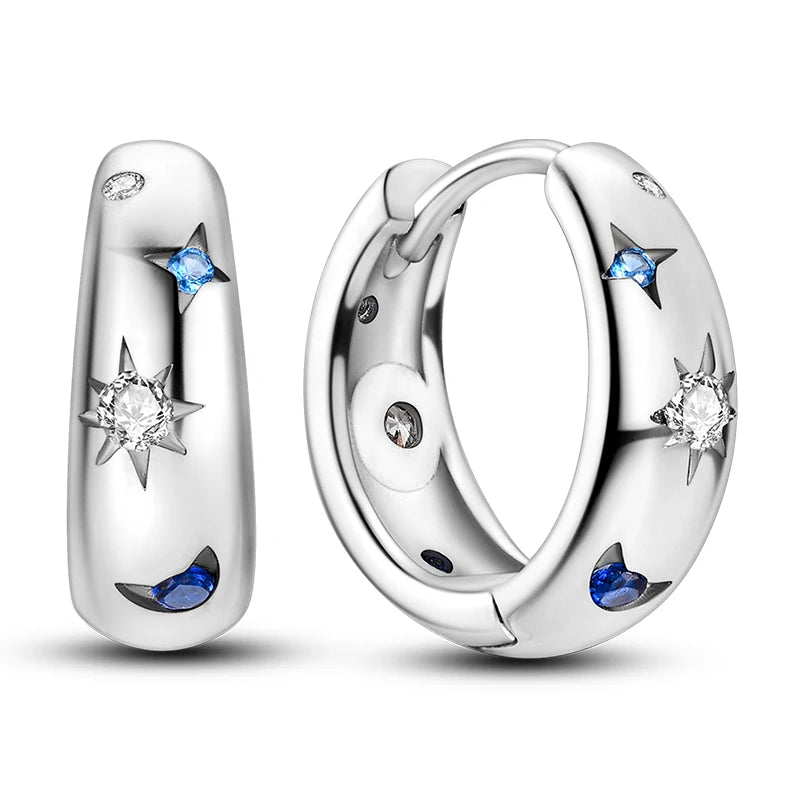 Original 925 Sterling Silver Women Hoop Earrings High Quality Shine Zircon U Shaped Classic Style Earring For Women Jewelry Gift