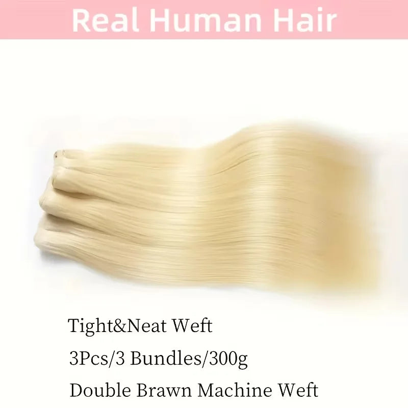 Straight 613 Blonde Color 1/3/4 Brazilian Hair Bundles Straight Weave Remy Human Hair Weft 26 28 30 32 34 36 38 40 Inch Bundle