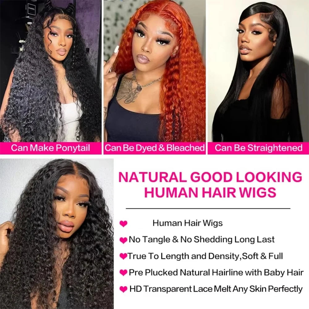 250% Density 13x4 13x6 Hd Lace Frontal Wigs Brazilian 38 Inch Deep Wave Human Hair 5x5 Lace Front Wig For Women Pre plucked