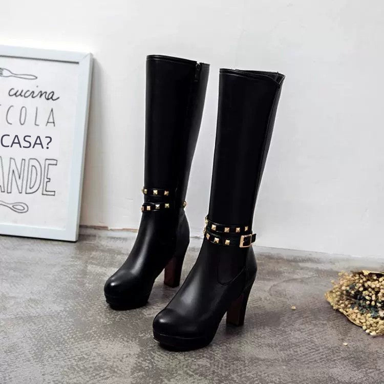 Knee-high PU heel boots