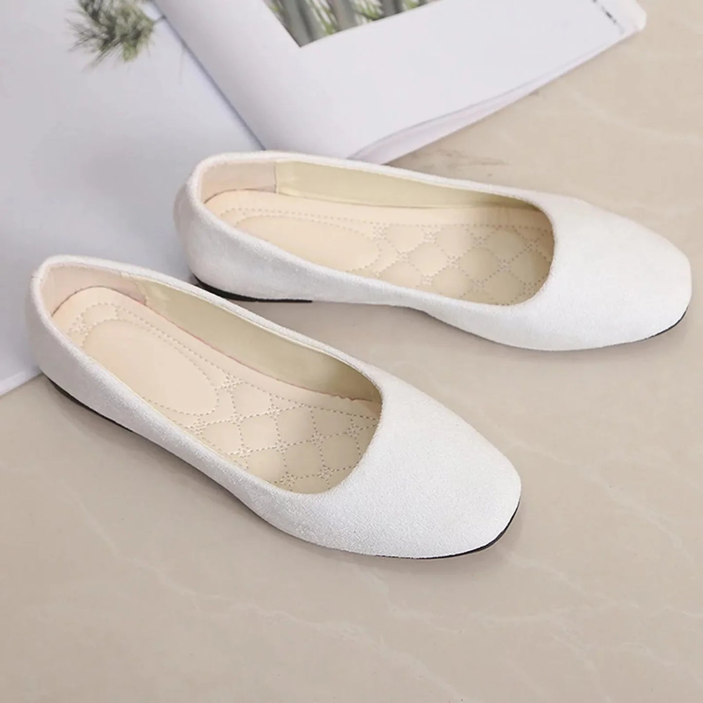 2025 Women Suede Square Flat Heel Shallow Female Shoes Spring Summer Square Toe Basic Concise Women Pumps Size 34-39