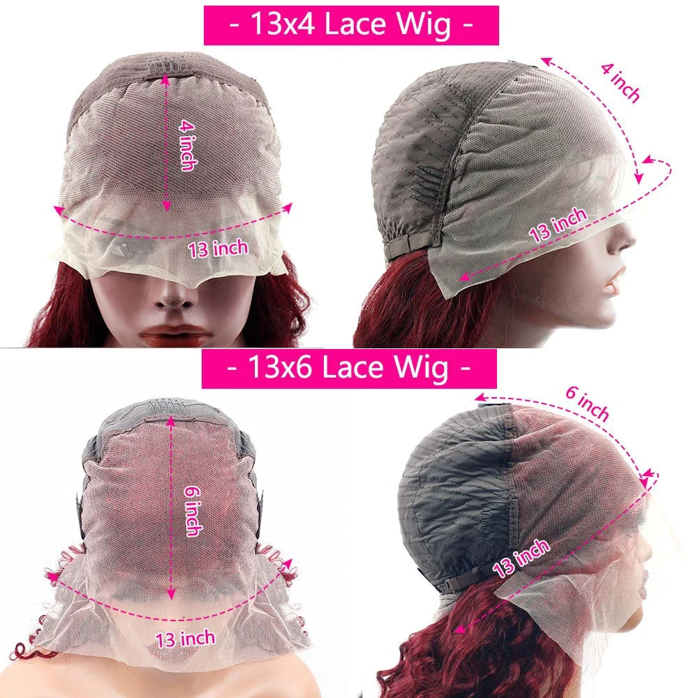 99J Burgundy  Straight Lace Front Human Hair Wigs 13x4 13x6 HD Transparent Full Lace Frontal Wig 200 Density Straight Hair Wigs