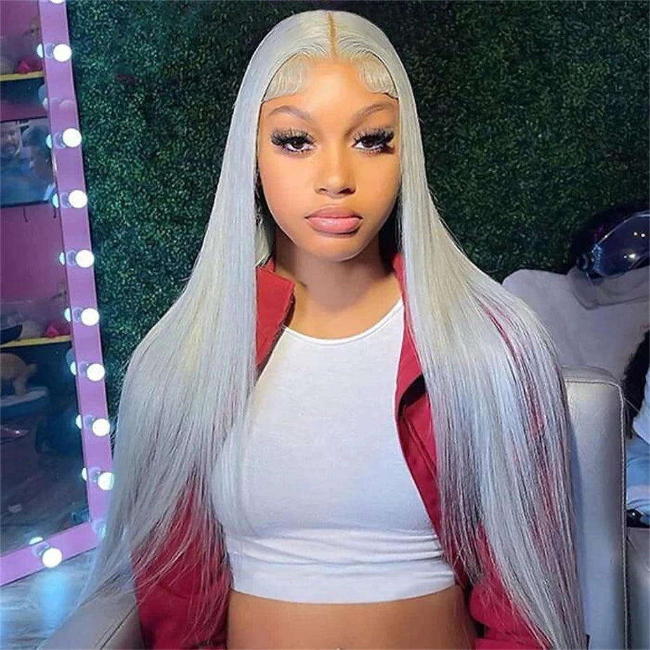 13x6 Silver Grey Straight Lace Front Human Hair Wigs Pre Plucked 613 Blonde Body Wave Frontal Wigs For Women Brazilian Hair Wigs