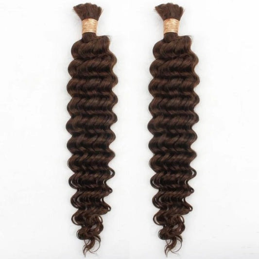 2 Bundles Human Hair Bulk For Braiding Colored Chocolate Brown Human Hair Extensions 110g Per Pack Curly Boho Hair For Braidings