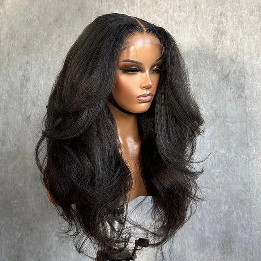 40 42 Inch Kinky Straight Lace Front Wig Pre Plucked Yaki Straigh HD 13X4 Lace Frontal Wig 4C Edges Curly Human Hair Wigs