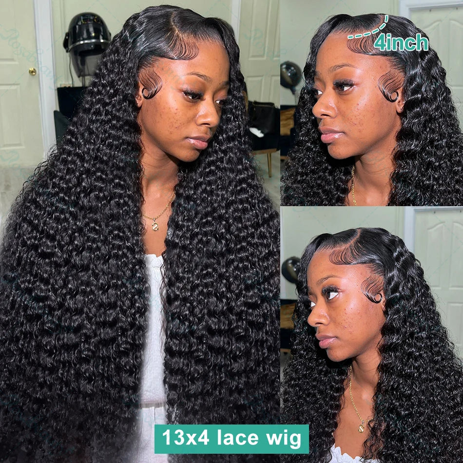 Rosabeauty 200% Curly Water Wave 13x6 Lace Front Human Hair Wig 30 Inches Loose Deep Wave Lace Frontal Wig 5x5 Lace Closure Wig