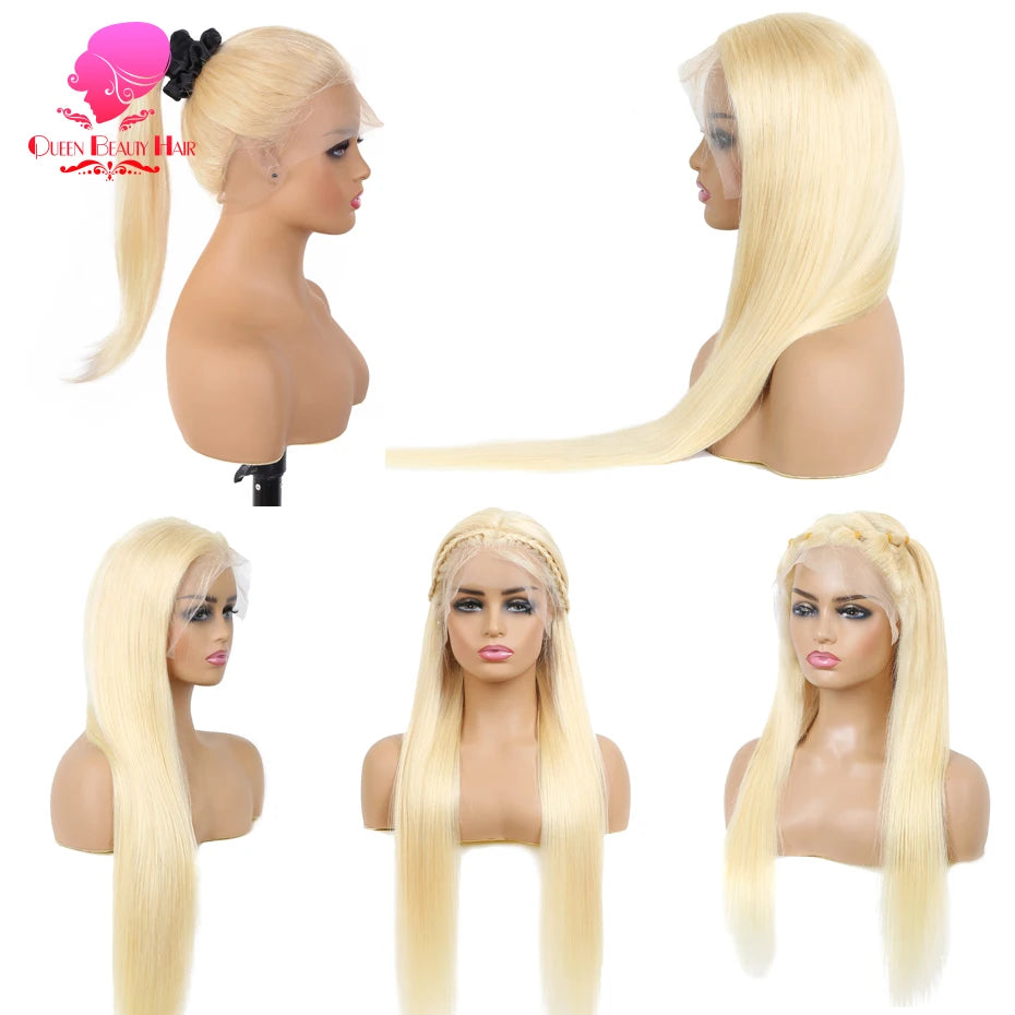 13x6 360 Lace Wig Human Hair Pre Plucked 613 Blonde Colored Lace Front Wigs Bone Straight Ponytail Human Hair Lace Frontal Wig