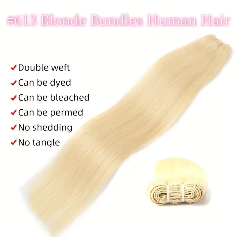 Straight 613 Blonde Color 1/3/4 Brazilian Hair Bundles Straight Weave Remy Human Hair Weft 26 28 30 32 34 36 38 40 Inch Bundle
