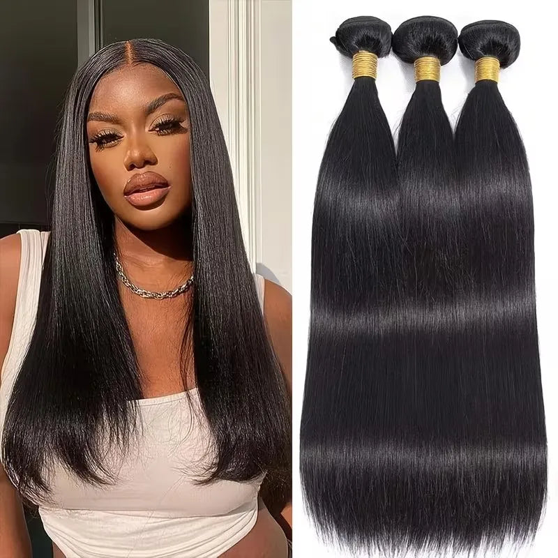 Natural Color Straight  Human Hair Bundles 14-30 Inches Brazilian 1 3 4 Bundle Remy Human Hair Extensions Double Weft