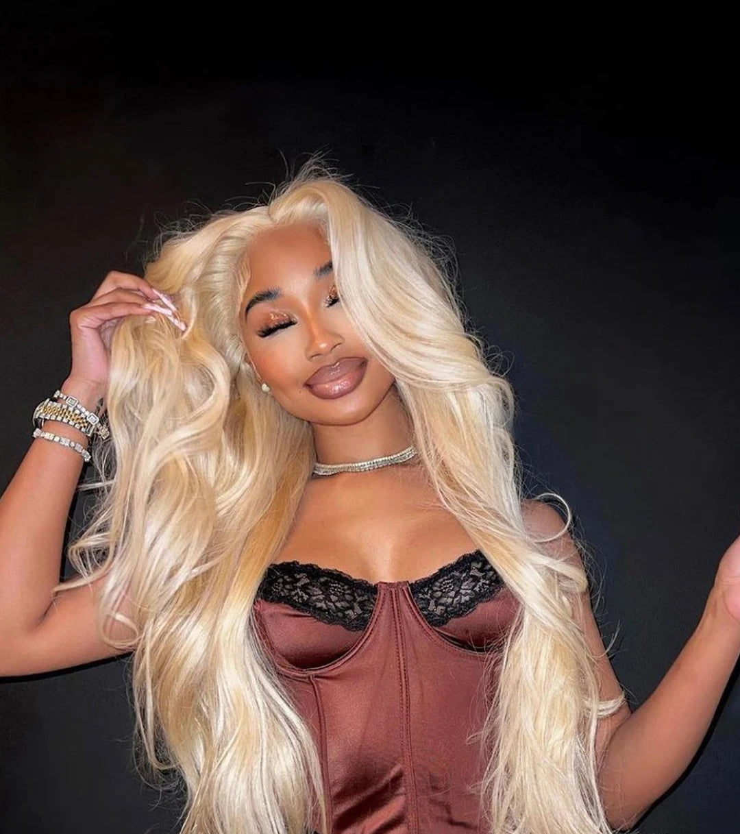 613 Lace Front Wig Human Hair 13x6 Blonde Human Hair Wigs 300% Density Body Wave Lace Front Wigs Human Hair Pre Plucked 46 Inch