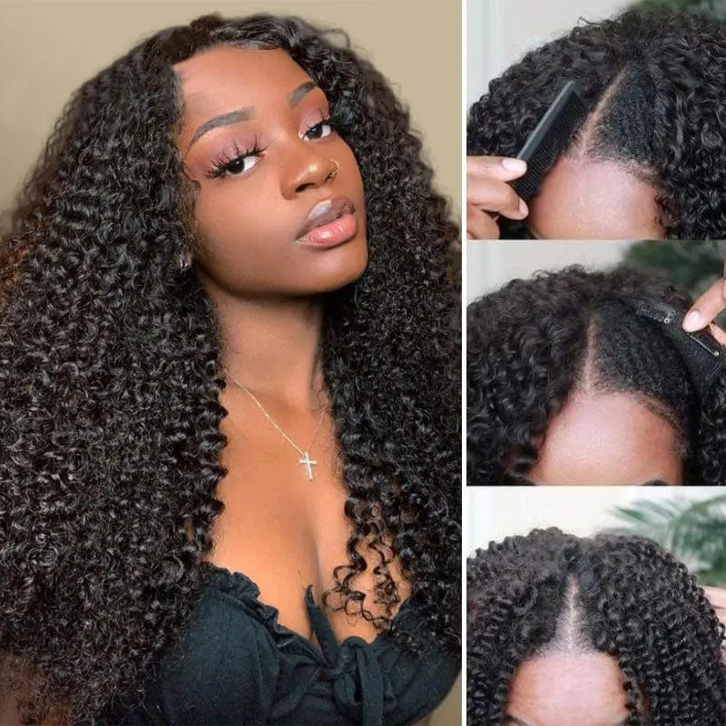 250 Density Kinky Curly V Part 100% Human Hair Wigs For Women No Leave Out Easy Blend Thin Part Lace V Part Wig 30 Inch On Sale
