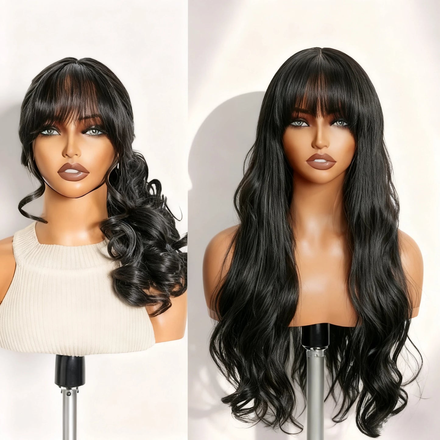 Middle Part Body Wave Human Hair Wig With Bangs for Black Women 3x1 Lace Wigs 230 Density Brazilian 30 36 Inch Wigs for Women