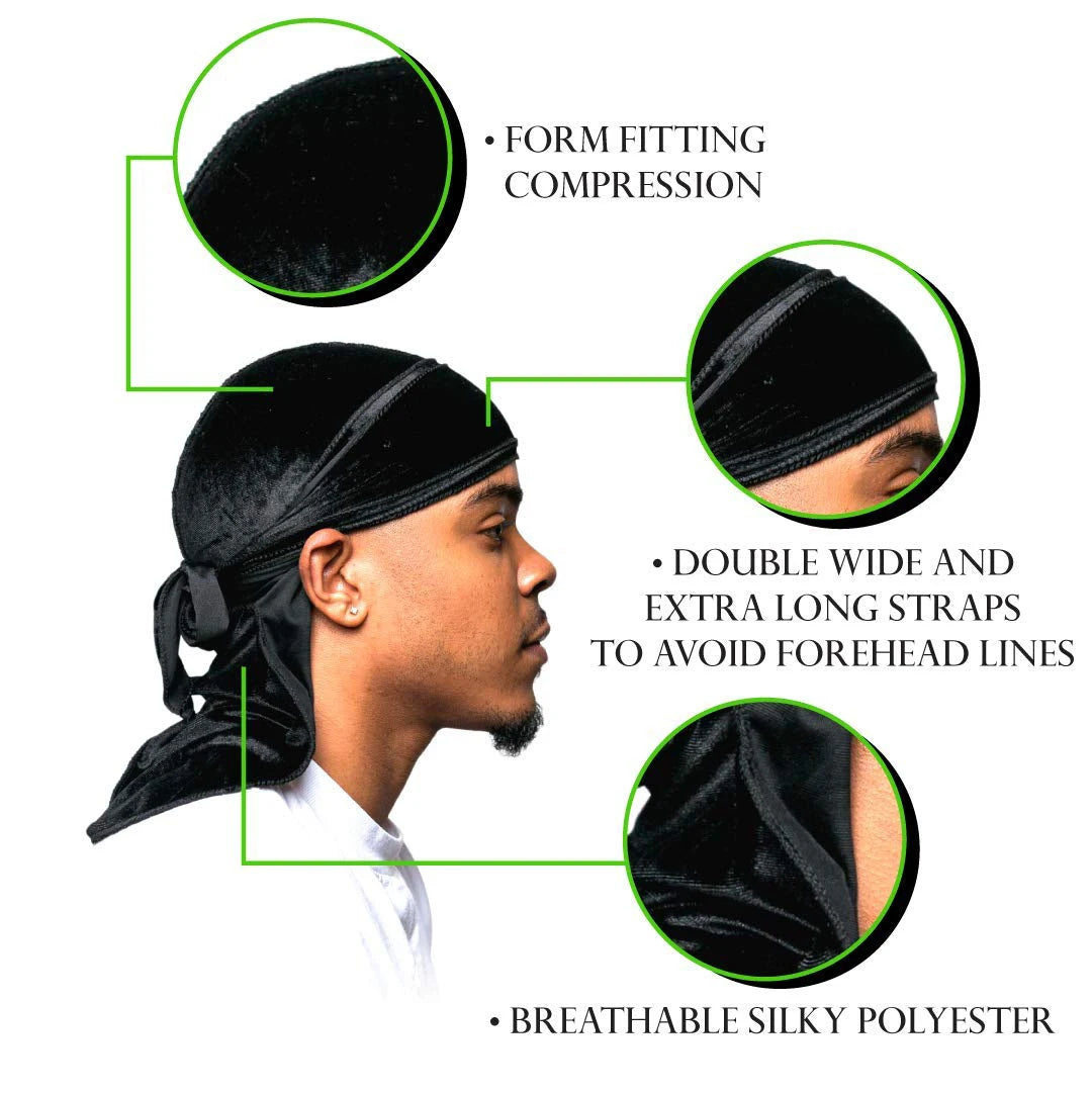 New Unisex Solid Color Soft Velvet Longtail Pirate Hat Breathable Bandana Durag Long Ribbon Cape Baotou Headband Du-Rag