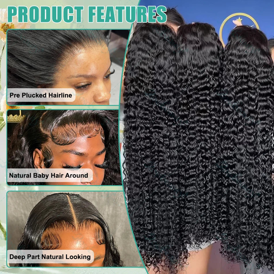 Rosabeauty 200% Curly Water Wave 13x6 Lace Front Human Hair Wig 30 Inches Loose Deep Wave Lace Frontal Wig 5x5 Lace Closure Wig