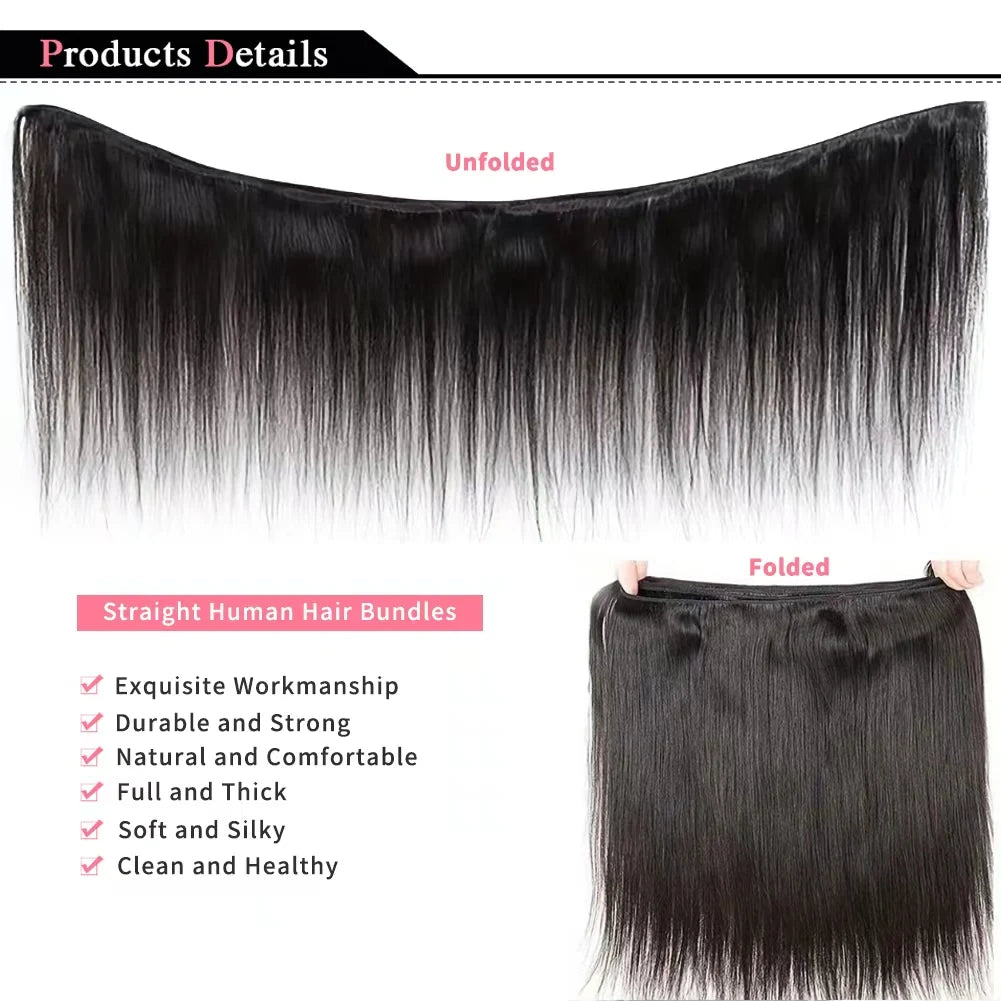 Natural Color Straight  Human Hair Bundles 14-30 Inches Brazilian 1 3 4 Bundle Remy Human Hair Extensions Double Weft