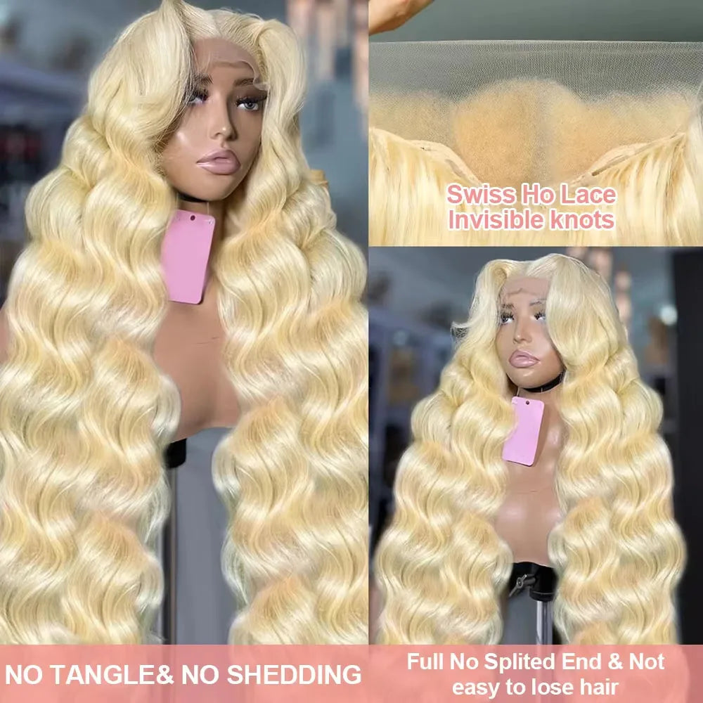 613 Lace Front Wig Human Hair 13x6 Blonde Human Hair Wigs 300% Density Body Wave Lace Front Wigs Human Hair Pre Plucked 46 Inch
