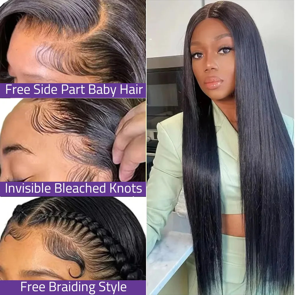 38 40 Inches 200% Density Bone Straight 13x6 HD Transparent Lace Frontal Wig Brazilian Human Hair 5x5 Lace Front Wigs For Women