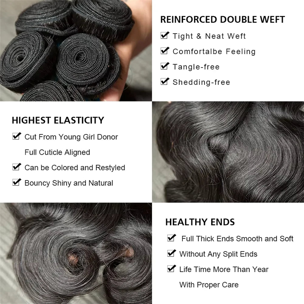 30 32 40 Inch Body Wave 3 4 Bundles Brazilian Remy Unprocessed Raw Virgin Human Hair Wavy Double Drawn Bundles Weave Extensions