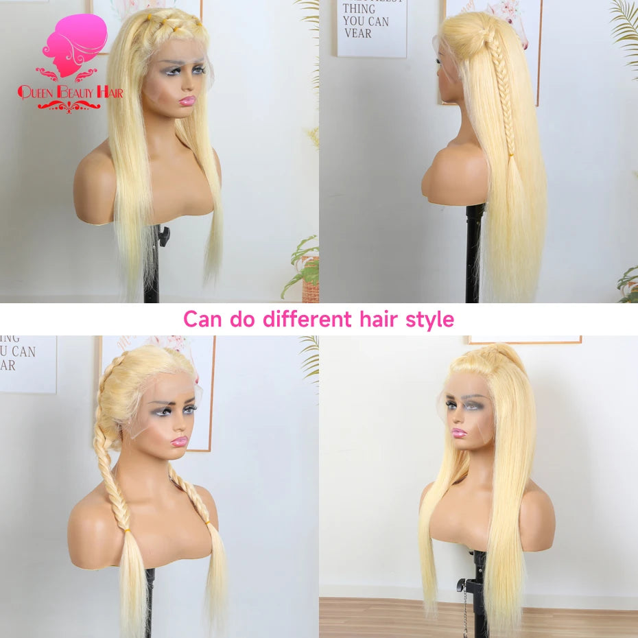 13x6 360 Lace Wig Human Hair Pre Plucked 613 Blonde Colored Lace Front Wigs Bone Straight Ponytail Human Hair Lace Frontal Wig