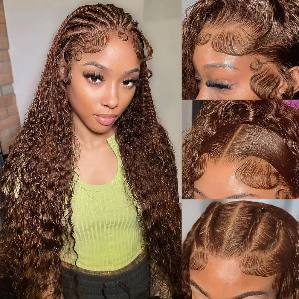 Chocolate Brown Deep Wave 13x6 Lace Front Wig Human Hair Curly #4 Colored Transparent 13x4 Lace Frontal Wig For Women Brazilian