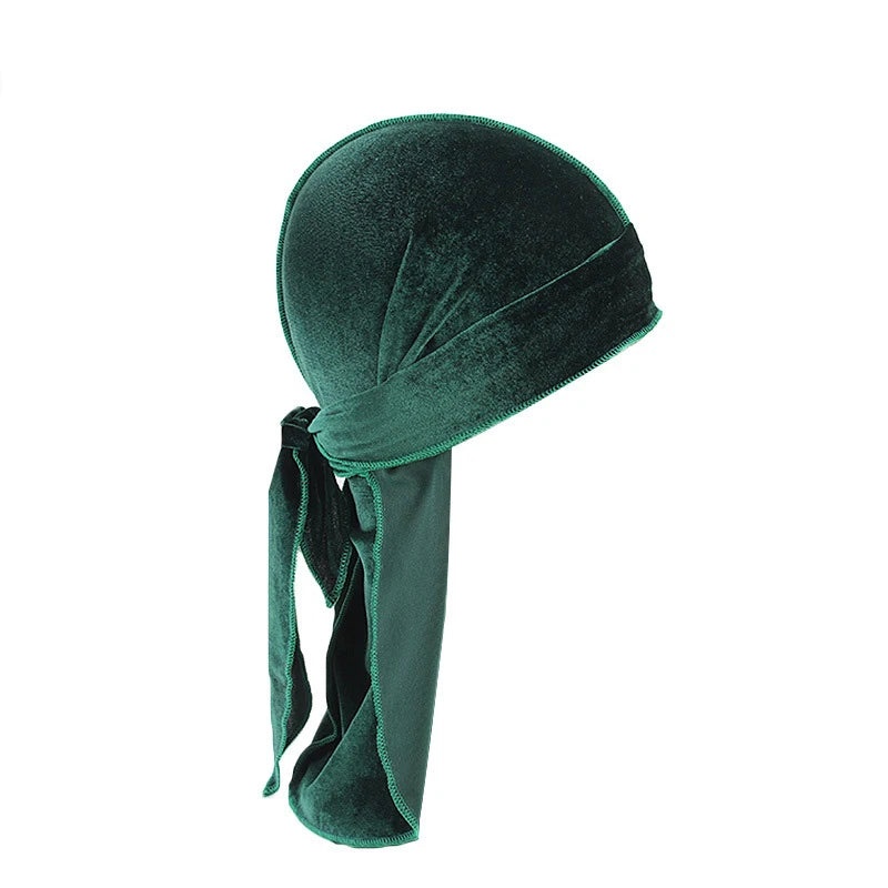 New Unisex Solid Color Soft Velvet Longtail Pirate Hat Breathable Bandana Durag Long Ribbon Cape Baotou Headband Du-Rag
