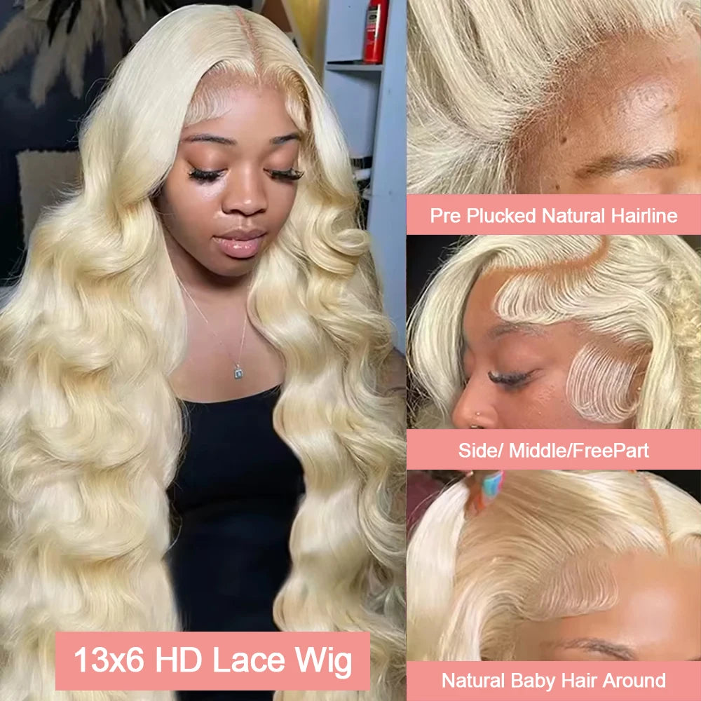 613 Lace Front Wig Human Hair 13x6 Blonde Human Hair Wigs 300% Density Body Wave Lace Front Wigs Human Hair Pre Plucked 46 Inch