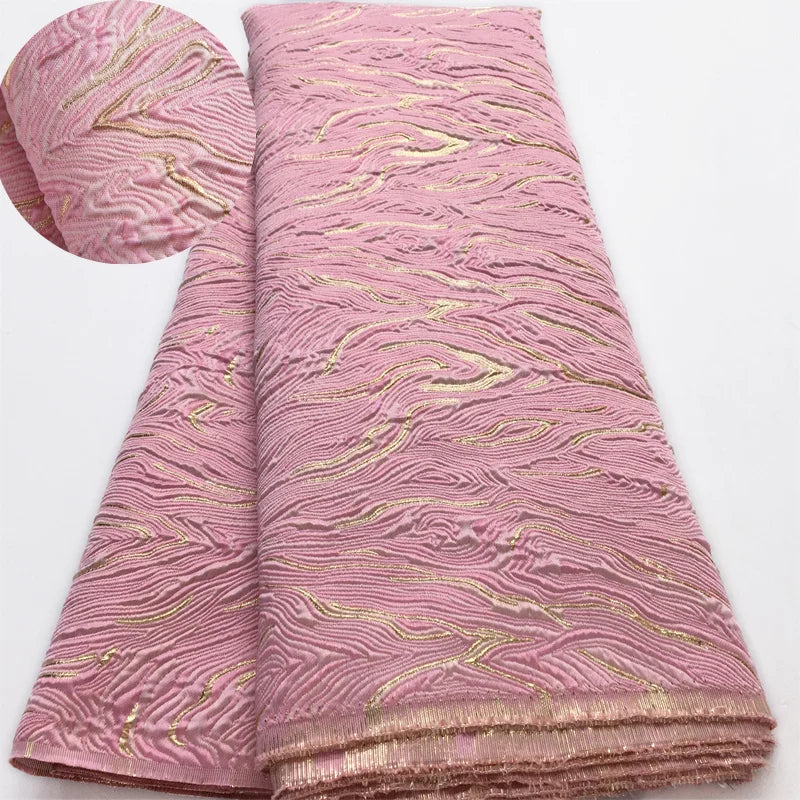 African French Brocade Lace Fabric 2025 High Quality 5 Yards Gilding Nigerian Jacquard Lace Fabric Elegant Dress for Women A4063
