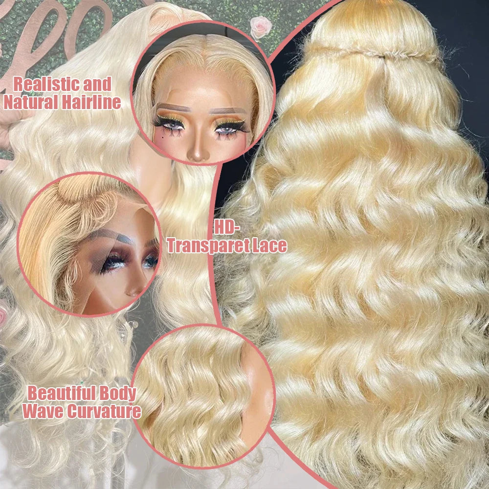 613 Lace Front Wig Human Hair 13x6 Blonde Human Hair Wigs 300% Density Body Wave Lace Front Wigs Human Hair Pre Plucked 46 Inch