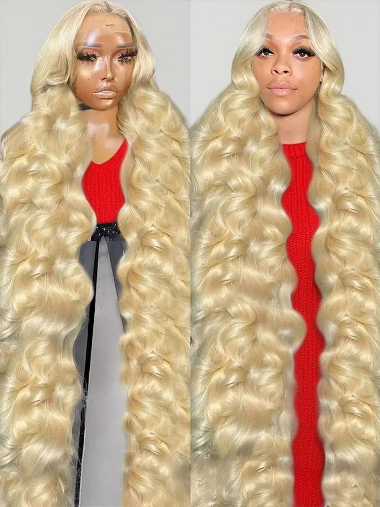 613 Lace Front Wig Human Hair 13x6 Blonde Human Hair Wigs 300% Density Body Wave Lace Front Wigs Human Hair Pre Plucked 46 Inch