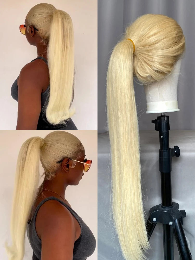13x6 360 Lace Wig Human Hair Pre Plucked 613 Blonde Colored Lace Front Wigs Bone Straight Ponytail Human Hair Lace Frontal Wig