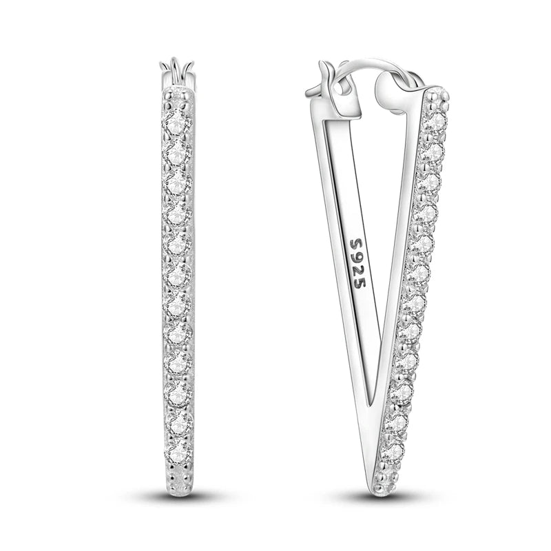 Original 925 Sterling Silver Women Hoop Earrings High Quality Shine Zircon U Shaped Classic Style Earring For Women Jewelry Gift