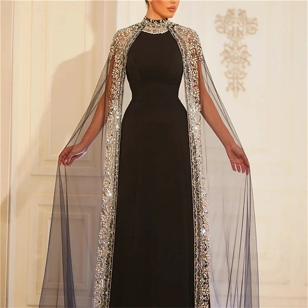 Customized Jersey Applique Sequined Beading Ruched Homecoming A-line High Collar Bespoke Occasion Gown Long Dresses