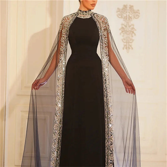Customized Jersey Applique Sequined Beading Ruched Homecoming A-line High Collar Bespoke Occasion Gown Long Dresses