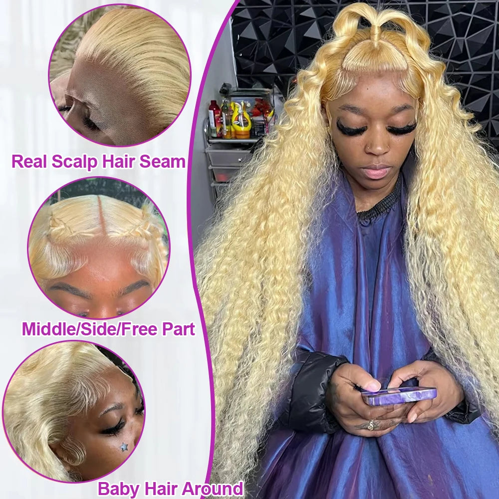 613 Loose Deep Wave Frontal Wig 13x6 HD Water Wave Lace Front Wig 30 40 Inch Honey Blonde 13x4 Lace Front Curly Human Hair Wigs