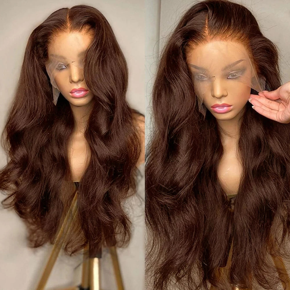Chocolate Brown 13x6 HD Lace Front Human Hair Wigs For Women Brazilian Body Wave 13x4 Full Lace Frontal Wigs On Sale Human Hair