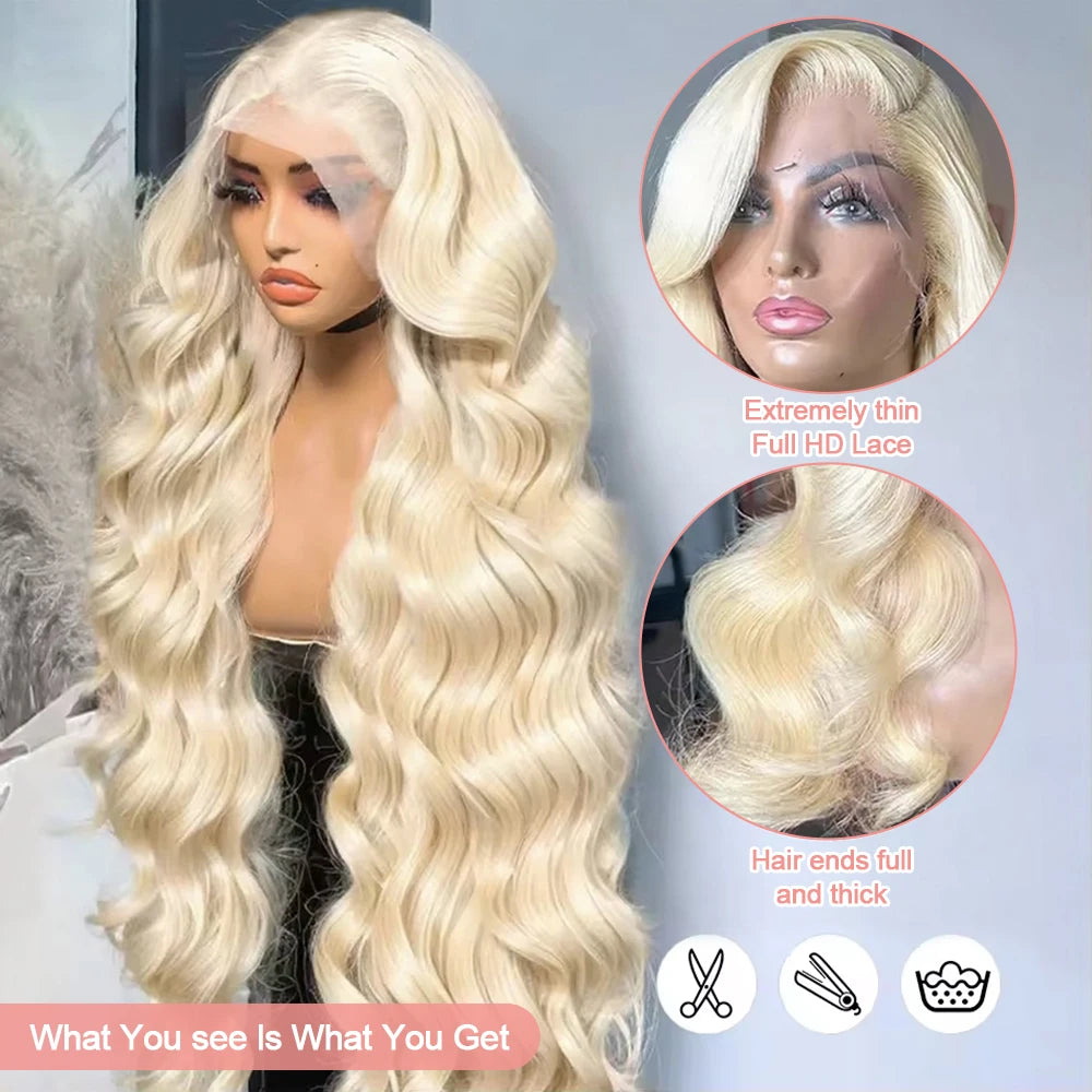 613 Lace Front Wig Human Hair 13x6 Blonde Human Hair Wigs 300% Density Body Wave Lace Front Wigs Human Hair Pre Plucked 46 Inch