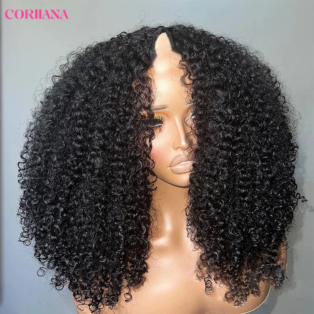 250 Density Kinky Curly V Part 100% Human Hair Wigs For Women No Leave Out Easy Blend Thin Part Lace V Part Wig 30 Inch On Sale