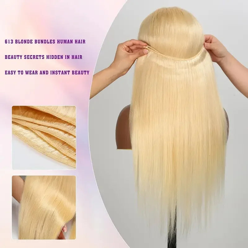 Straight 613 Blonde Color 1/3/4 Brazilian Hair Bundles Straight Weave Remy Human Hair Weft 26 28 30 32 34 36 38 40 Inch Bundle