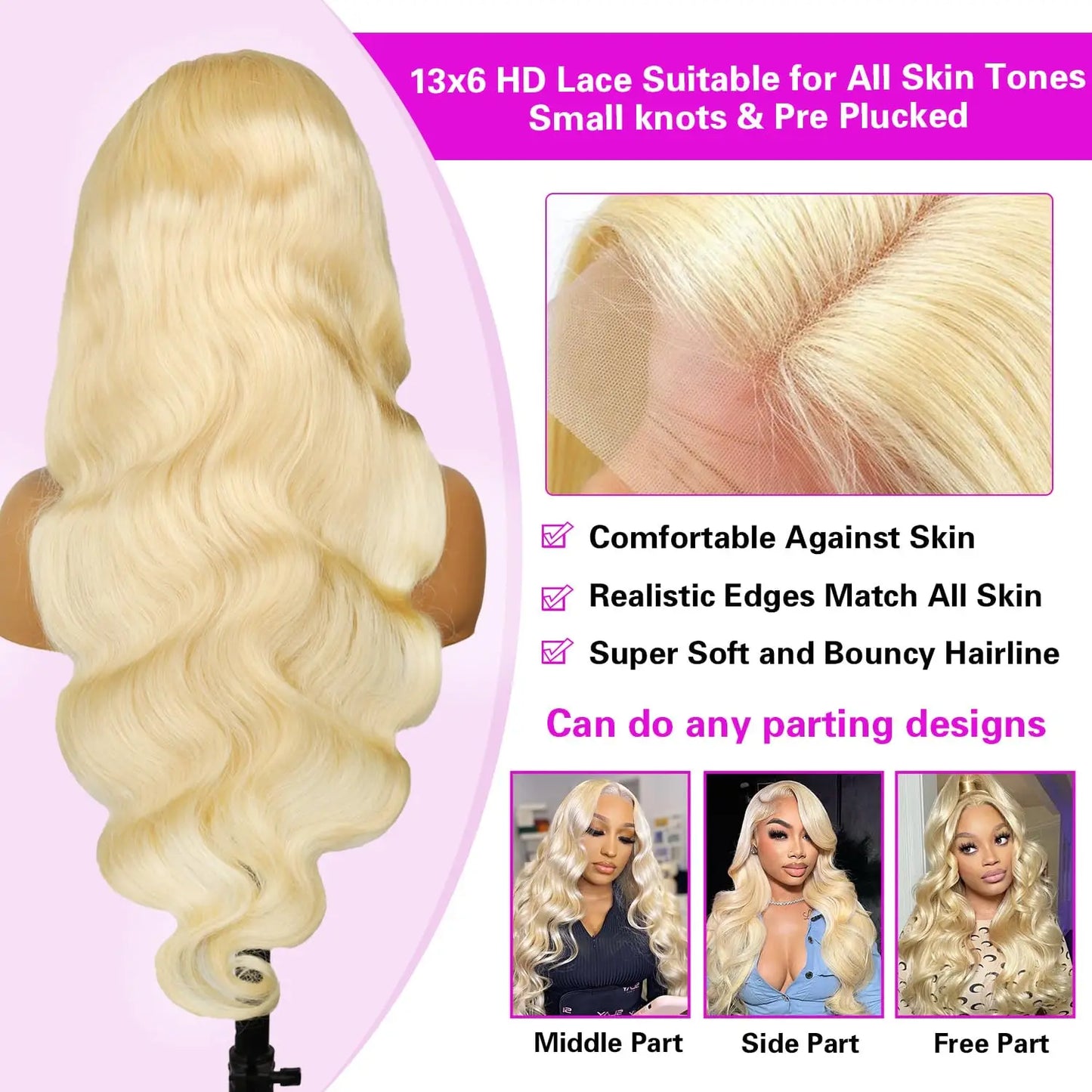 250 Density 613 Blonde 13x6 Hd Lace Frontal Wig Body Wave Human Hair Wigs Real Brazilian Straight Colored Human Hair For Women