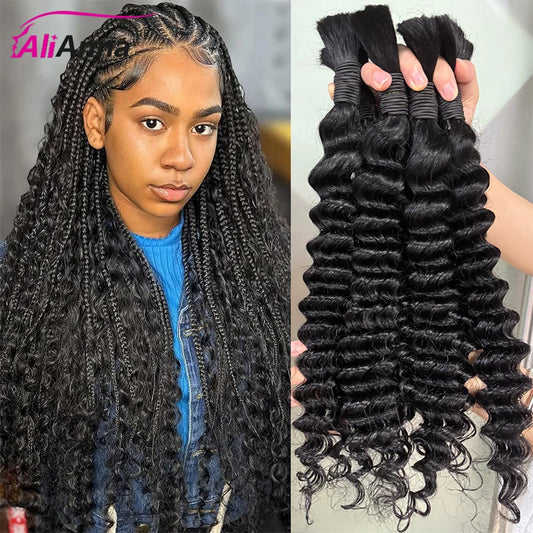 Boho Braids Human Hair Deep Wave Human Hair Braiding Hair 16-26 Inch Bulk Human Hair Bundles 50g/100g Culry Crochet Human Hair Bulk And Braiding Hair Extensions 100% Human Hair No Shedding Fast Shipping Locs Hair Top Quality