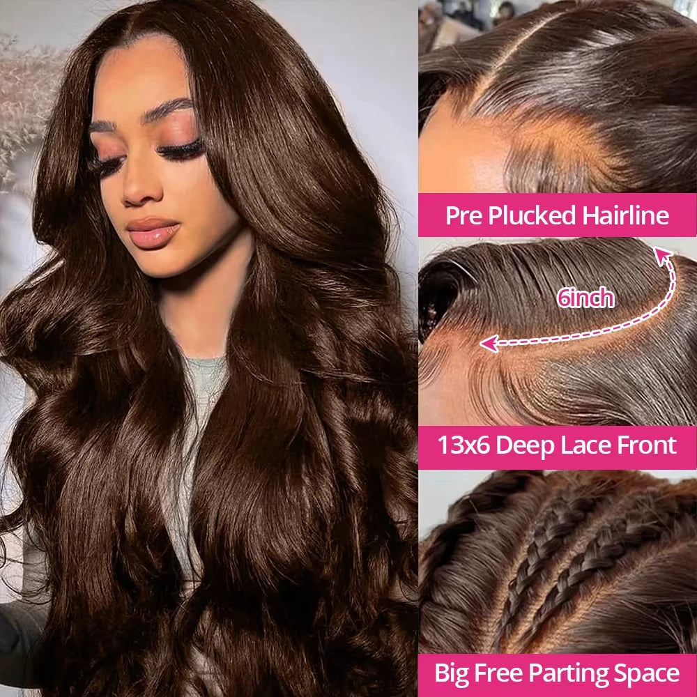 13x6 HD Lace Front Wig Human Hair Wig 30 Inch 13x4 Lace Frontal Wig Chocolate Brown Colored Brazilian Body Wave Human Hair Wigs 