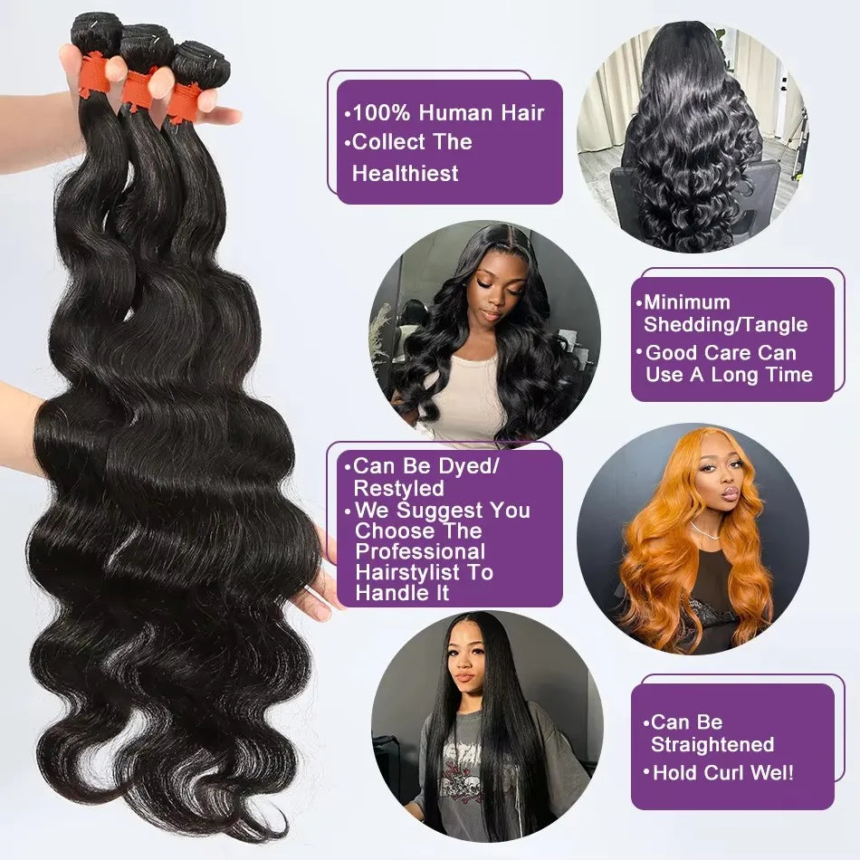 Linktowig Body Wave Bundles Human Hair 30 Inch Water Wave Human Hair Bundles Brazilian Raw Hair Bundles Human Hair Extensions